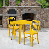 Flash Furniture CH-51090TH-2-18VRT-YL-GG 30" Round Metal Table Set with Back Chairs in Yellow